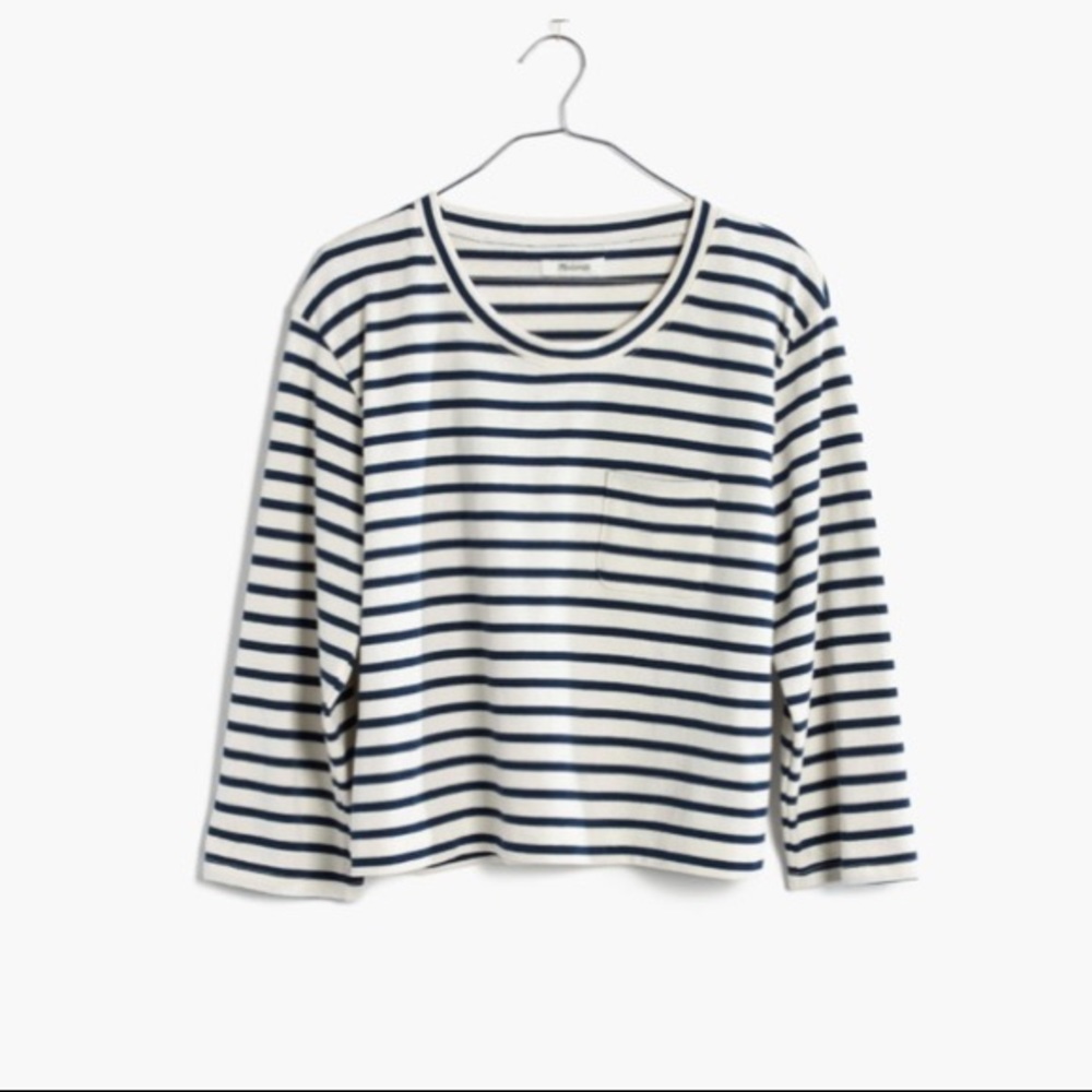 Madewell Long Sleeve Linden Stripe Crop Tee Sz XXS - Picture 3 of 7
